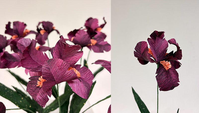 Artificial mini crepe paper red irises Artificial mini crepe paper red irises